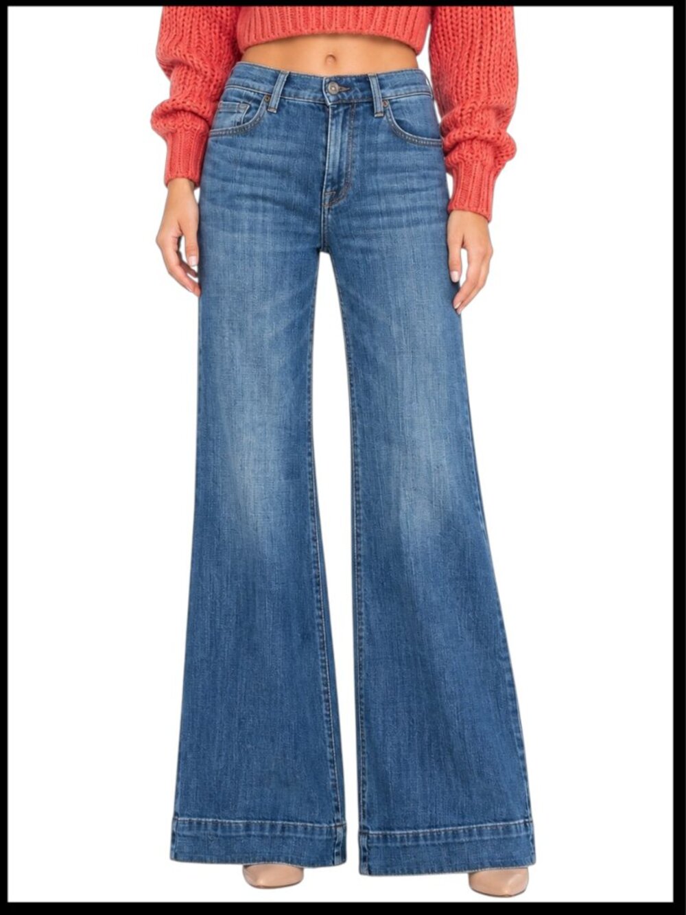 7 For All Mankind Ginger Jeans Mid Blue Wide Leg Flare 24